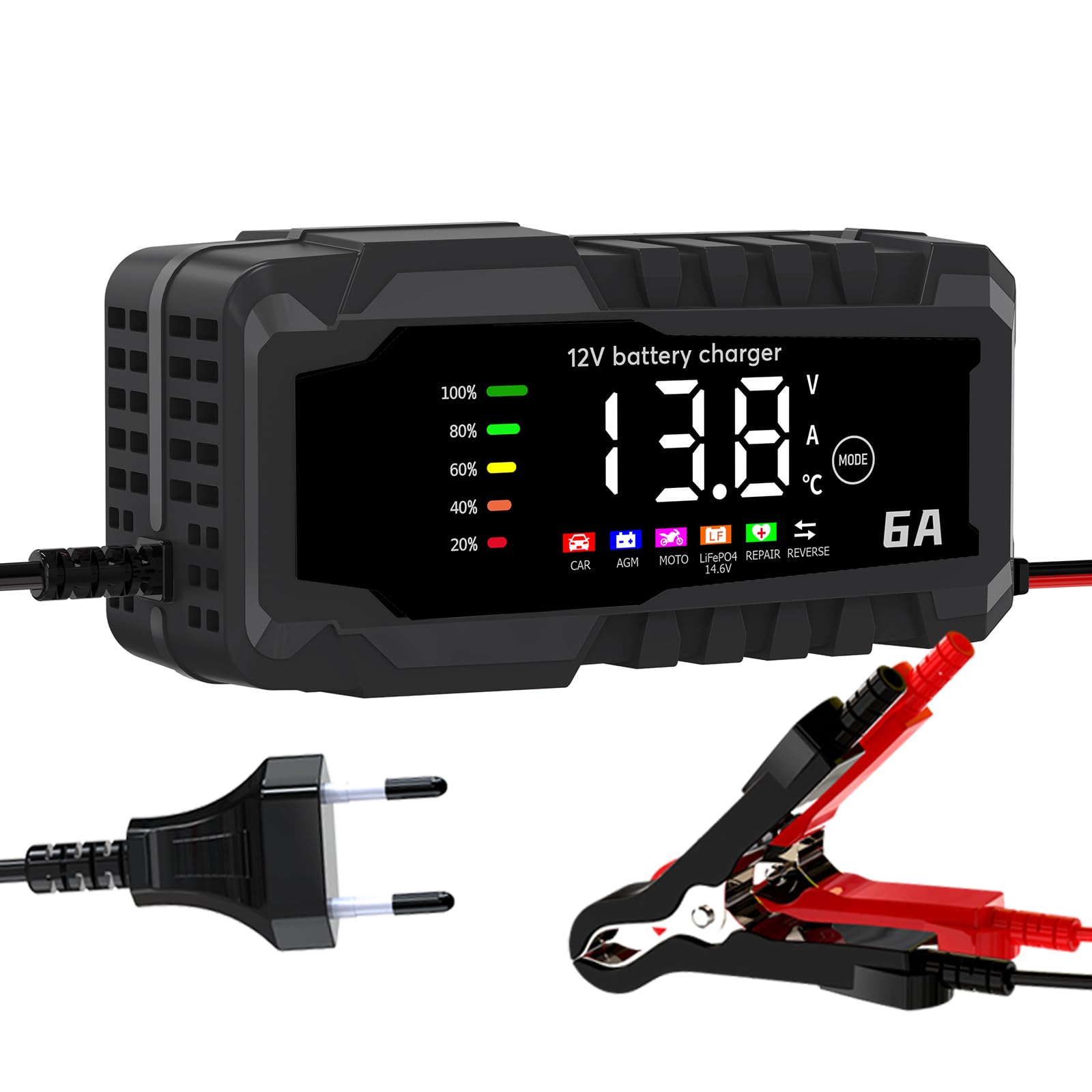 Caricabatteria Auto YONHAN 6A/12V - Per LiFePO4 E Piombo, Con Display LCD - Foto 5