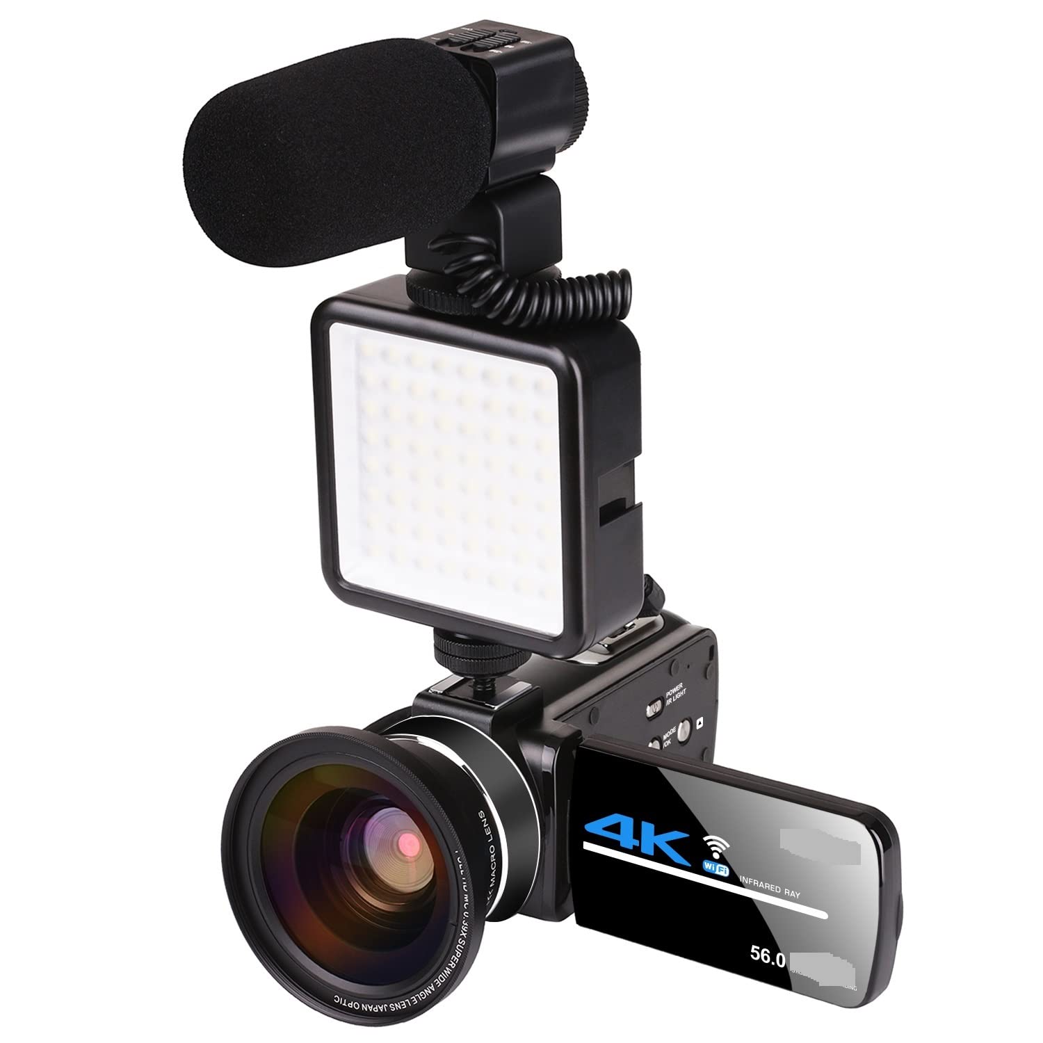 CVFRDD 4K Video Camera Camcorder Digital Vlog Zoom Camcorder 3.0 Inch Touch Screen Night Vision Camera Digital Cameras(64GB SD Card,Flash lens mic)