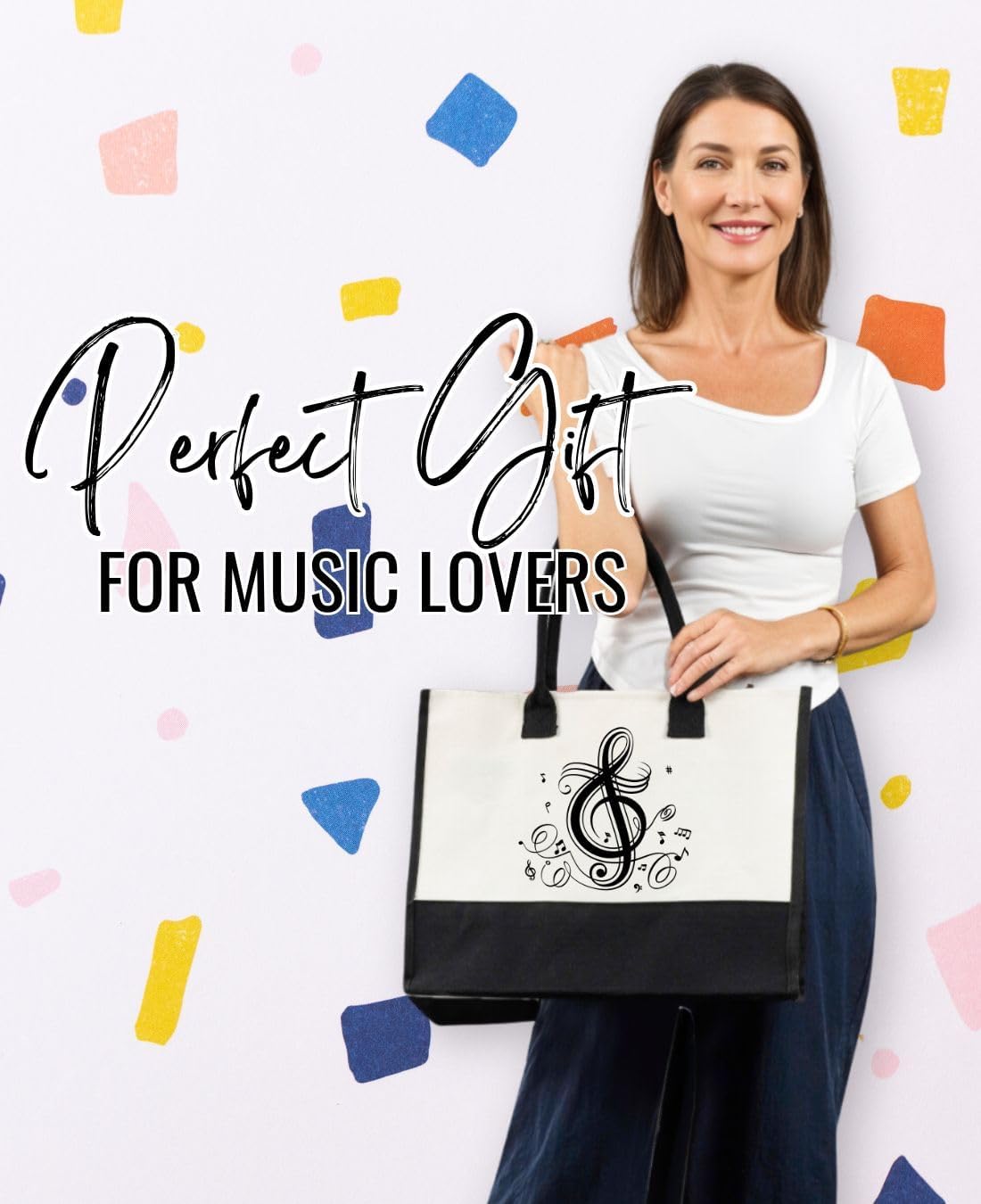 InnoBeta Music Gifts for Women, Canvas Tote Bag with Top Zipper Closure, Cool Music Gifts for Musician, Musical Lover or Teacher on Christmas, Birthday - Treble - Image 2