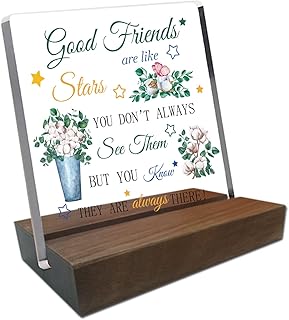ORIGACH Friendship Gifts for Best Friend Sister,Going Away Gifts for Women Bestie Friend, Good Friends are Like Stars Acrylic Desk Plaque Sign with Wood Stand Cheer up Gifts Birthday Gifts for BFF