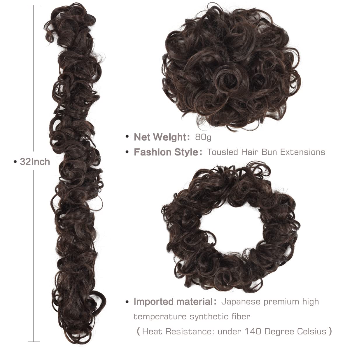 YAMEL Messy Bun Hair Piece Medium Brown Long Scrunchy DIY Wrap Around Touseld Updo Hair Extensions Ponytail Curly Hair Pieces for Women - Image 2