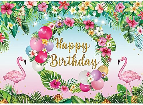 Maijoeyy 7x5ft Summer Flamingo Backdrop Tropical Backdrop for Birthday Party Pineapple Flowers Glitter Aloha Hawaiian Backdrop for Photography Luau Party Decoration