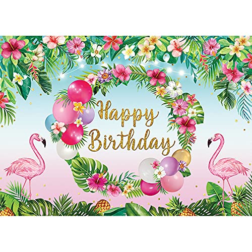 Maijoeyy 7x5ft Summer Flamingo Backdrop Tropical Backdrop for Party Pineapple Flowers Palm Leaves Glitter Photography Backdrop Aloha Hawaiian Backdrop for Beach Luau Party Decoration