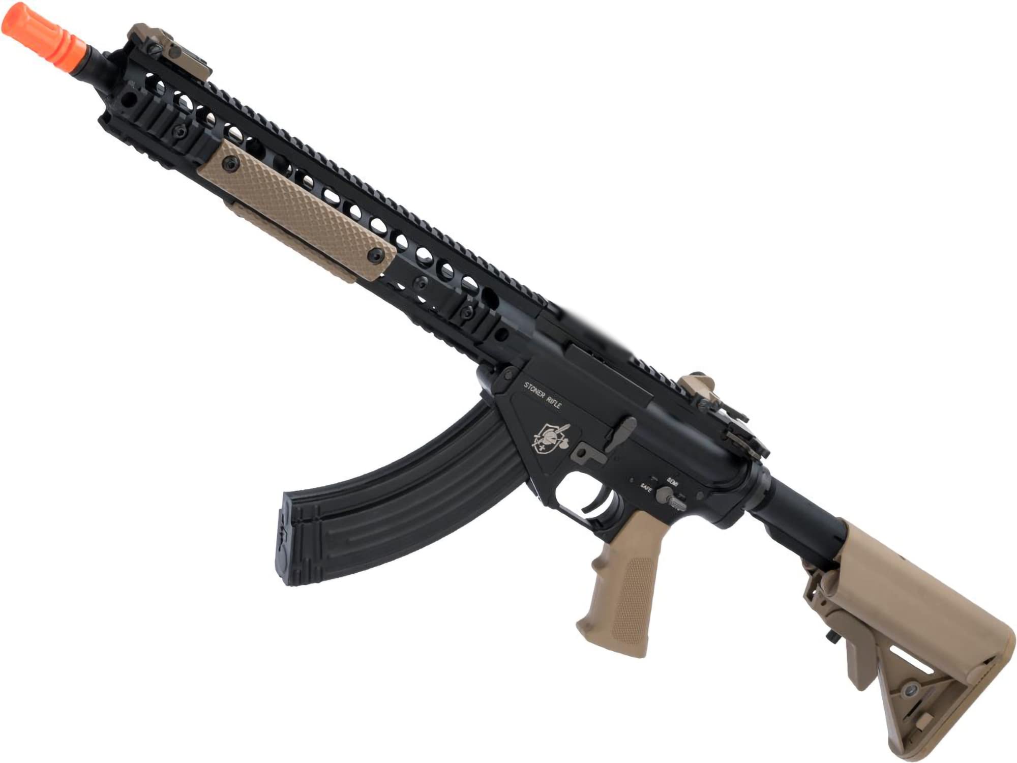 Evike Airsoft - Bolt Airsoft Knights Armament Licensed SR-47 URX 3.1 B.R.S.S. EBB AEG Airsoft Rifle (Color: Tan)