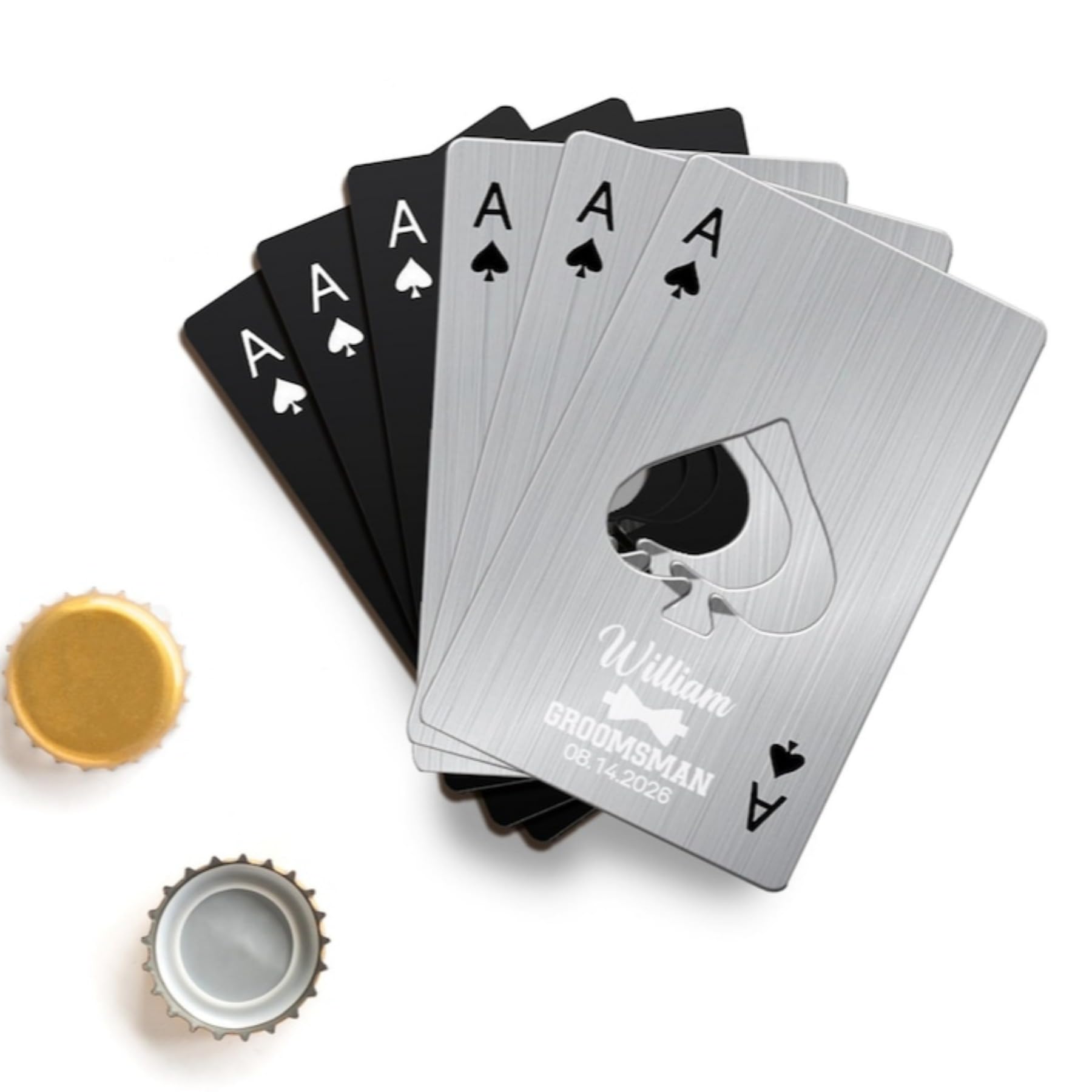 Apribottiglie con incisione, asso di picche, apribottiglie personalizzato, regalo di nozze, apribottiglie con carta di credito, regali per proposte di sposo (60 pezzi)