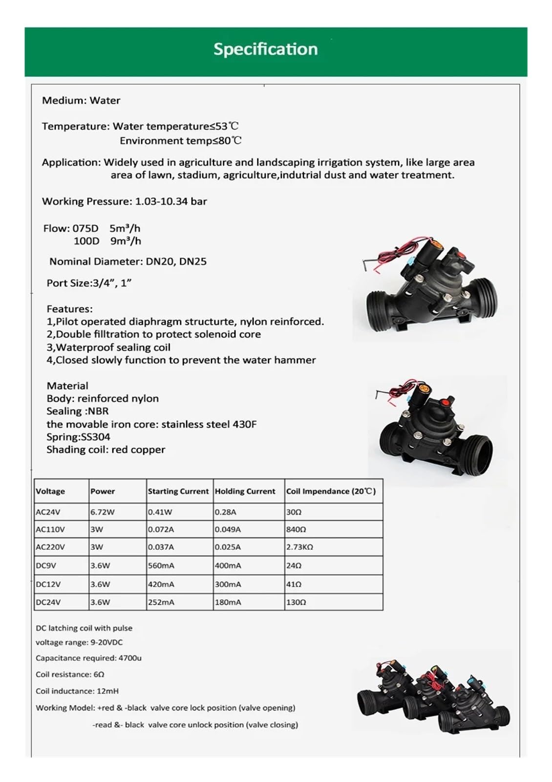 Zawór elektromagnetyczny do nawadniania ogrodu 2 cale 220 VAC 24 VDC 110 z blokadą CC(G,2"-220VAC)
