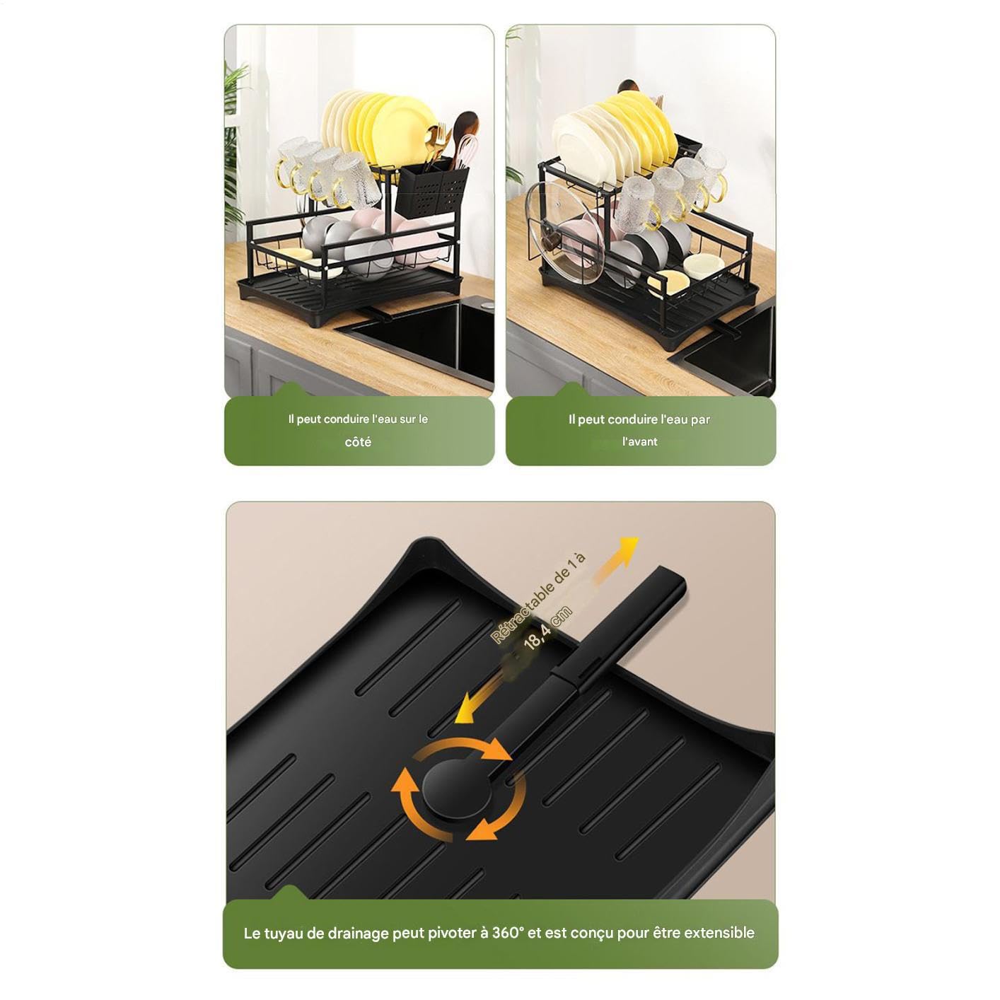 Générique Égouttoir à Vaisselle Support de Rangement 2 Niveaux | Égouttoir Organisateur avec Support pour Couvercles Planches à Découper Inoxydables et Porte-Ustensiles pour Cuisine