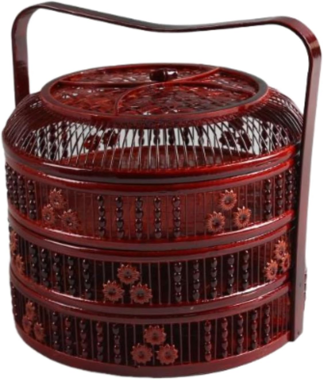 Chicken Egg Basket Woven Bamboo Egg Holder Storage Container Multipurpose Food Box Decorative Countertop Organizer with Lid and Handle Suitable, Three Layer