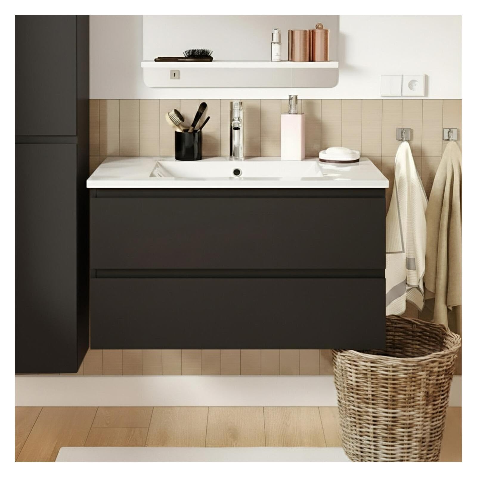 MOB-IN Meuble Simple Vasque Sorrento 80cm décor chêne et Robinet