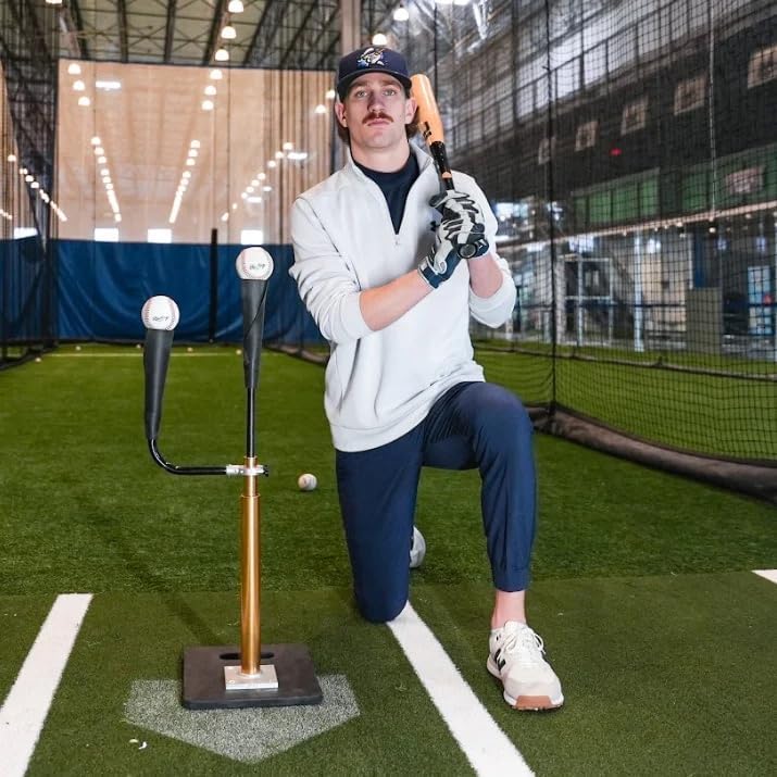 Miniatura 5 de CT4 Doble TEE de entrenamiento doble para béisbolsoftbol con brazo giratorio desmontable de 360, cubiertas de goma de neopreno de grado industrial,