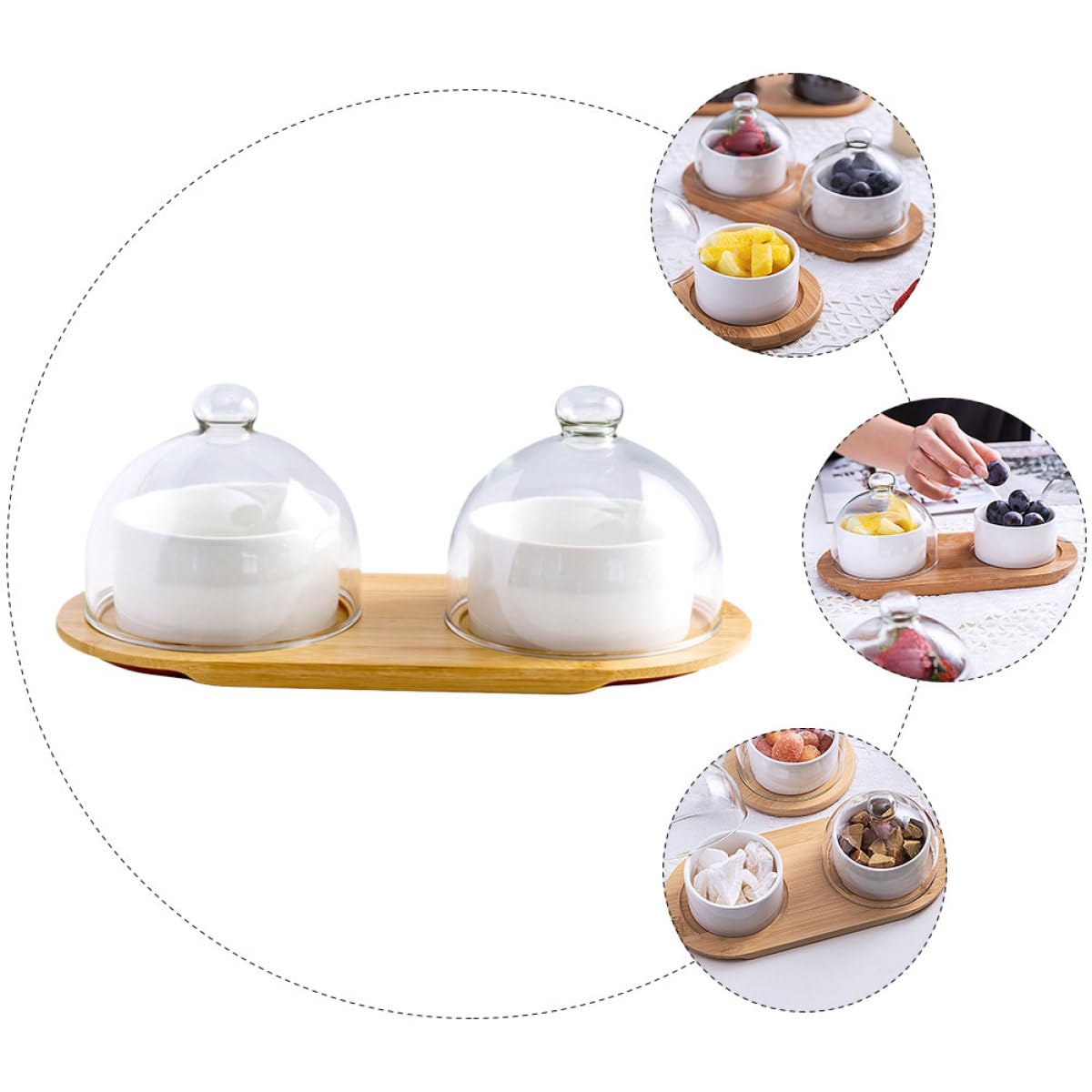iplusmile Bol para Servir Postres y Ensaladas con Tapa de Vidrio Transparente y Bandeja para Uso Doméstico y Regalo de Inauguración de Casa