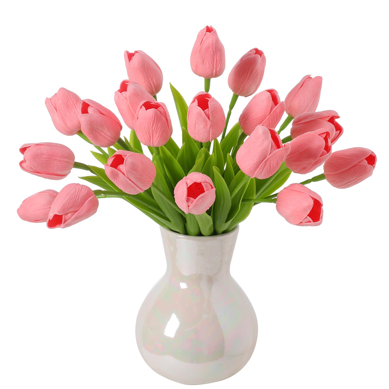 GAUIOGI 20 Pcs Artificial Apricot Pink Tulips