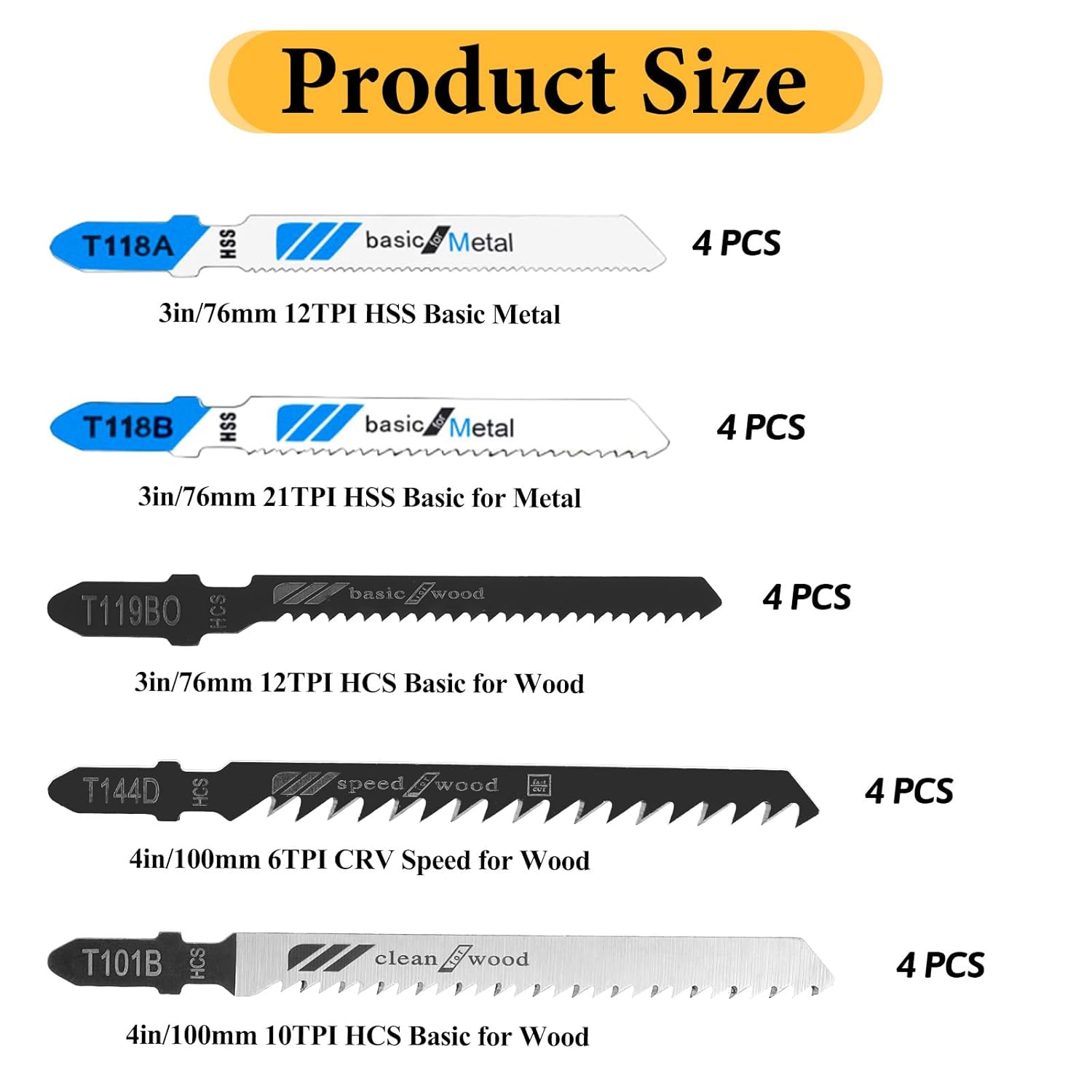 20 Pcs T Shank Jigsaw Blades, Multi-Purpose Jigsaw Blades Jig Saw Blade Set Jig Saw Blades for Wood Professional Jig Saw Blades for Wood Pruning, Plastic, and Metal Cutting