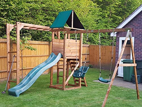 Monkey Bars Climbing Frame Pressure Treated Playhouse Wave Slide Swing Set - MonkeyFort® Woodland
