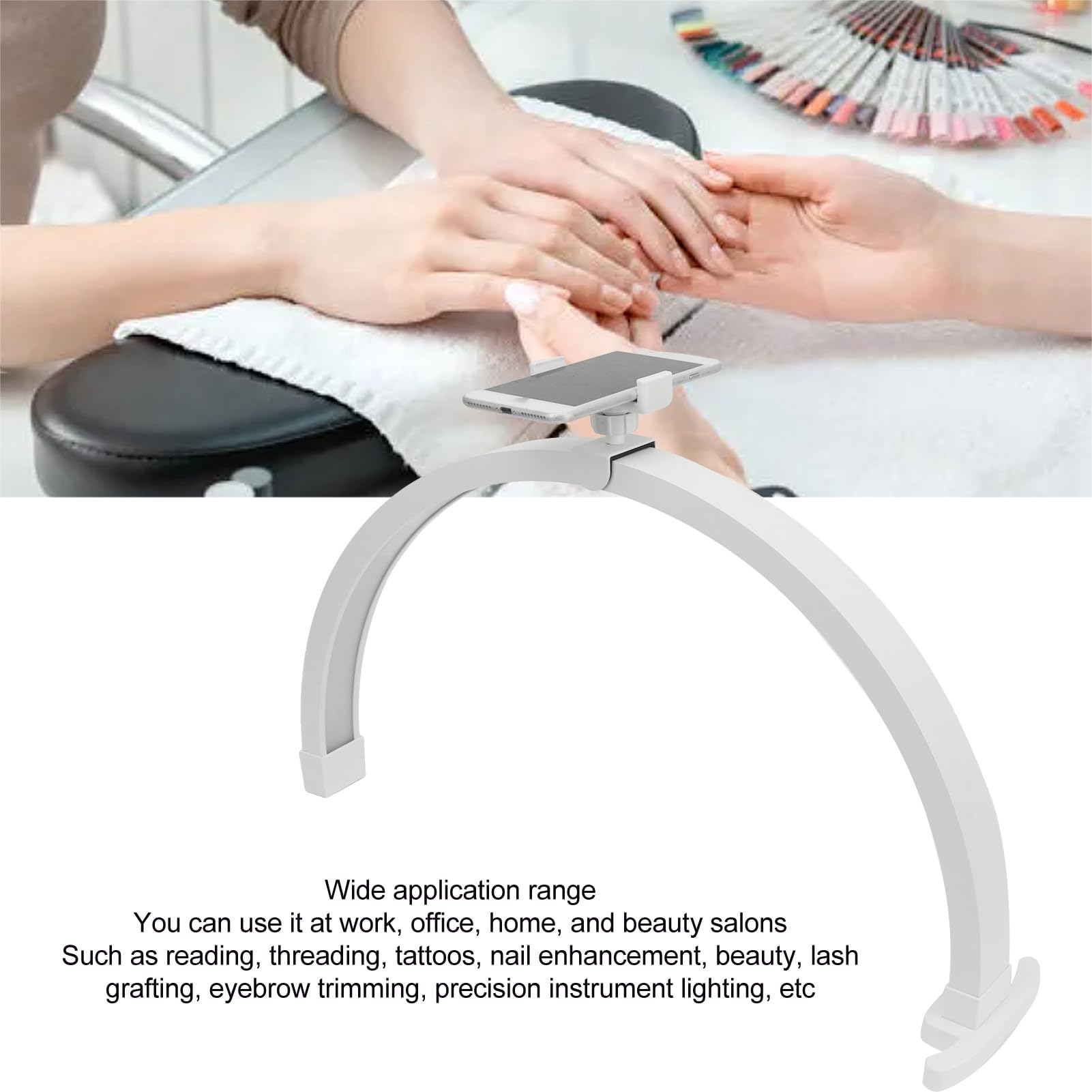 Asixxsix Lampada da Tavolo per Unghie, 3200-5600K 1500LM Luce Mezza Luna per Nail Desk con Clip per Telefono, Lampada per Illuminazione per Tatuaggio, Lampada da Scrivania per Unghie