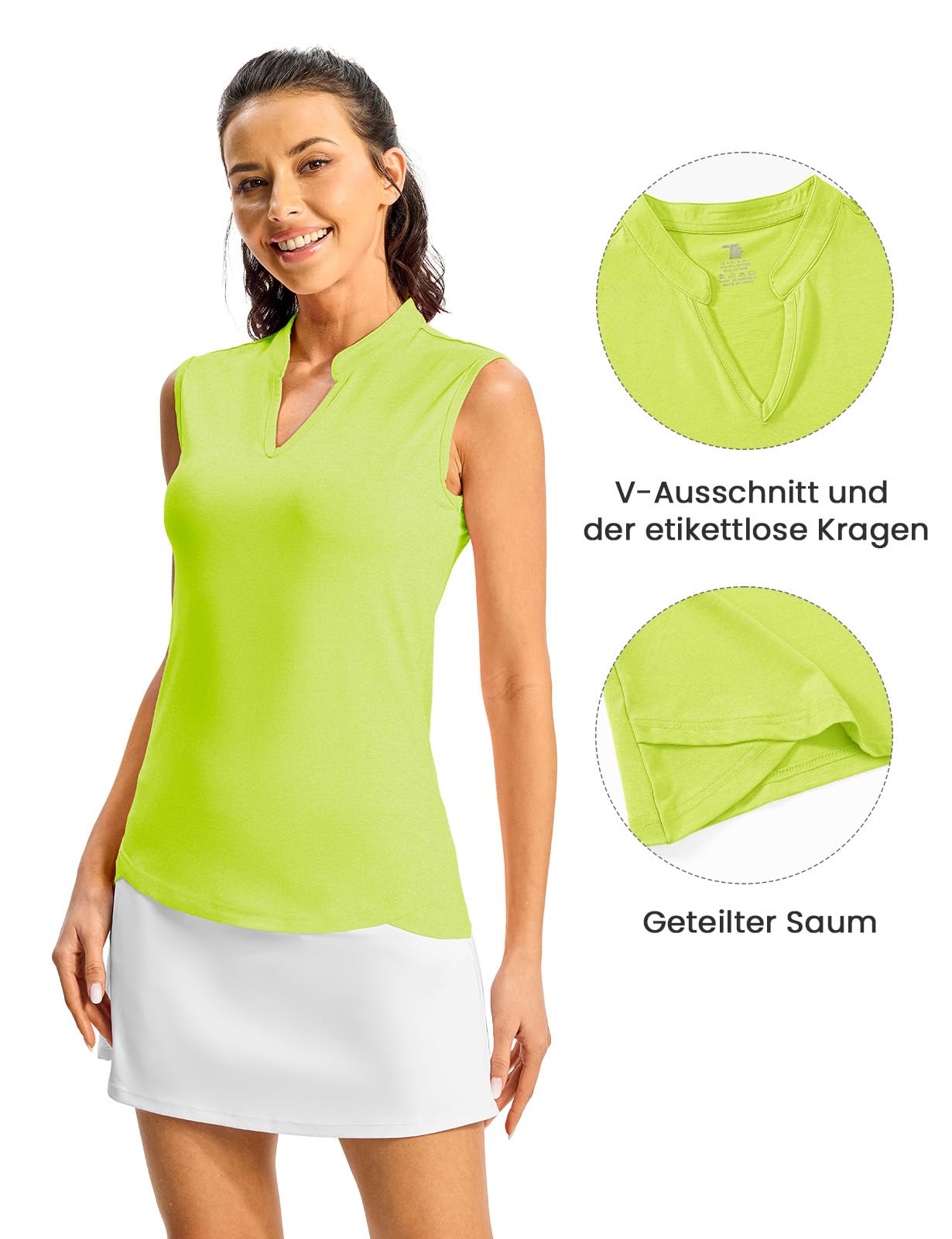 YSENTO Débardeur de sport sans manches pour femme - Polo de golf respirant avec col en V