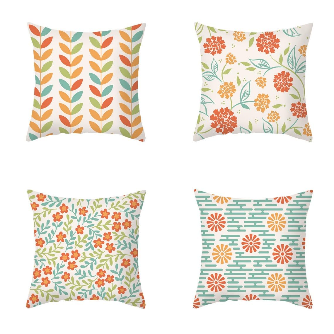 Chenlane Silk Couch Pillow Covers Retro Cushion Throw Floral Geometry, Queen Cotton Camper Sofa Decorative 50x50 cm, 4Pcs