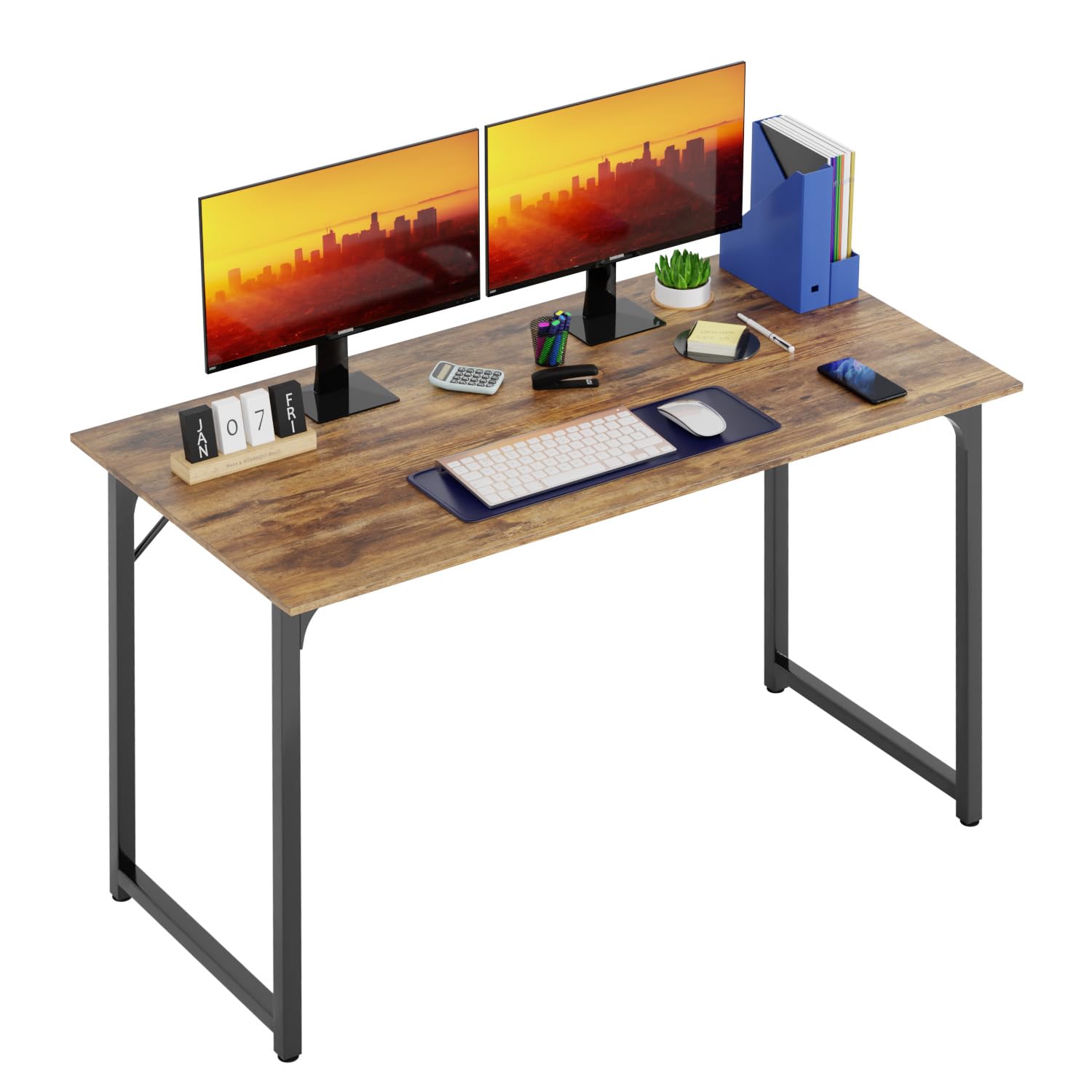 PayLessHere Computer Desk Home Office Desk 120L x 60D Gaming Desk Corner Writing Black Large Student Art Modren Simple Style PC Wood and Metal Desk Workstation,Vintage