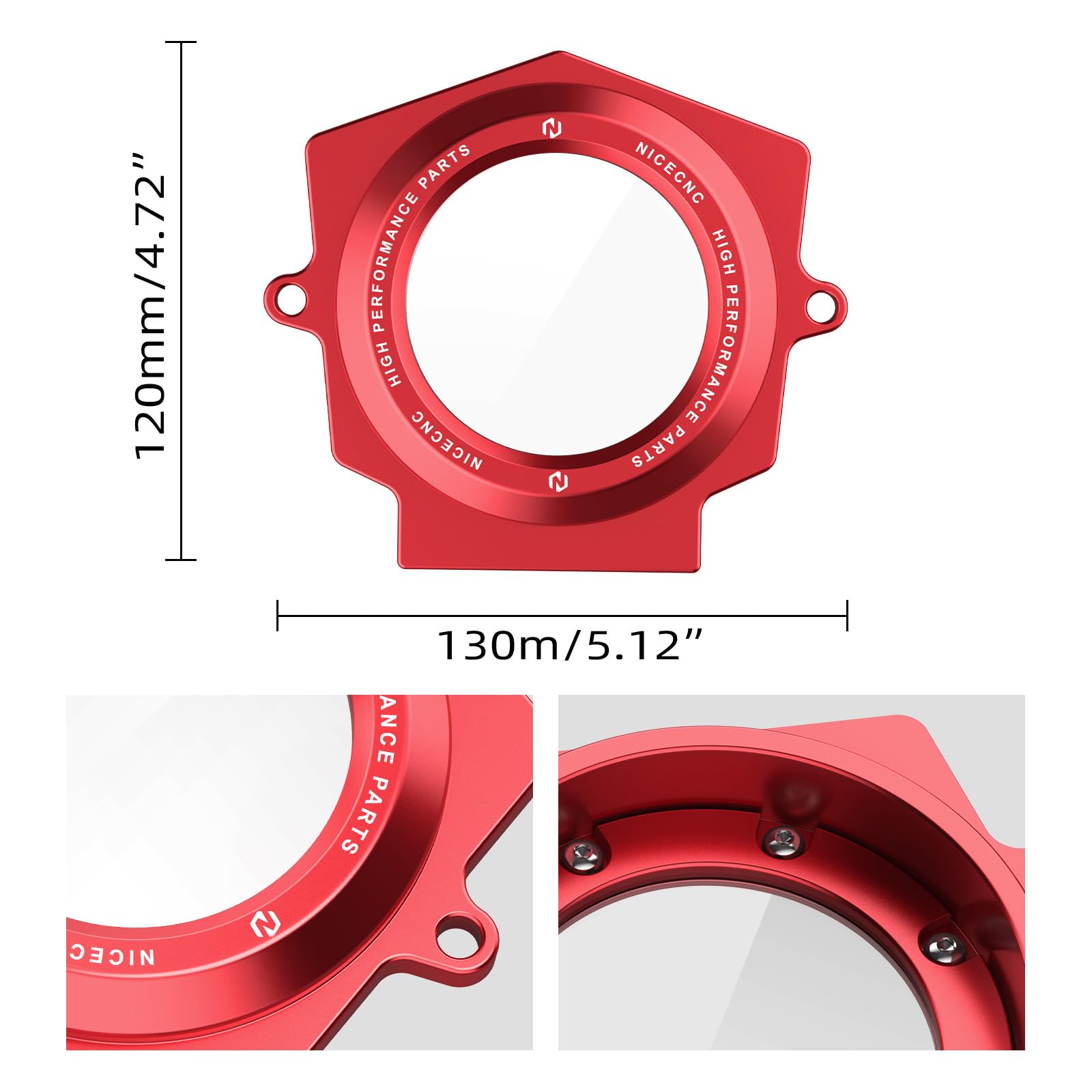 NICECNC Couvercle d'arbre à Came Transparent en Alliage d'aluminium Rouge Compatible with Yamaha Raptor YFM 700 2006-2024, Raptor 700 R 2009-2024, Raptor 700 SE 2009-2024