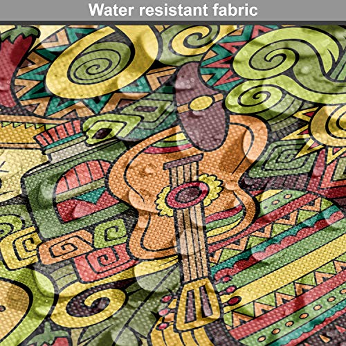 Image of Ambesonne Mexican Fabric by The Yard, Cartoon Hand Drawn Style Doodles Latin American Style Colorful Culture Elements, Decorative Fabric for Upholstery and Home Accents, 2 Yards, Yellow Green