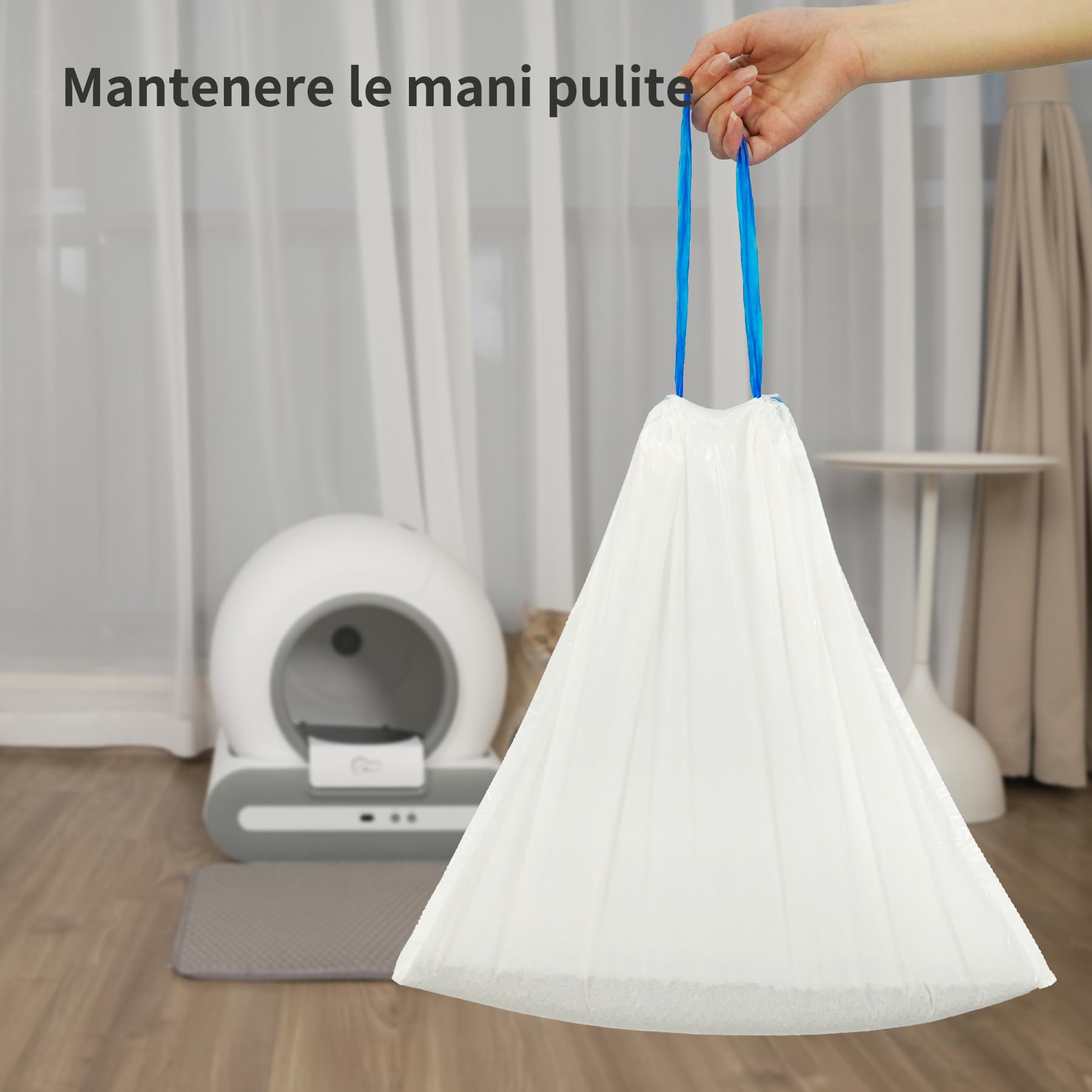 DOEL Sacchetti per lettiere automatiche, rivestimenti per lettiere per gatti, sacchetti per rifiuti sostituiti, adatti per rifiuti umidi, 4 rotoli*15 pezzi, 45 * 50cm