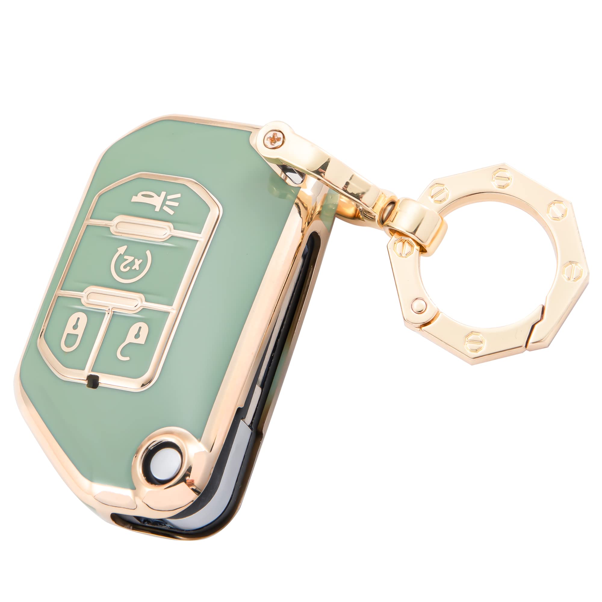 YHCfor Jeep Key Fob Cover Car Key Case Shell with Gold Keychain fit Wrangler Gladiator JL JLU JT