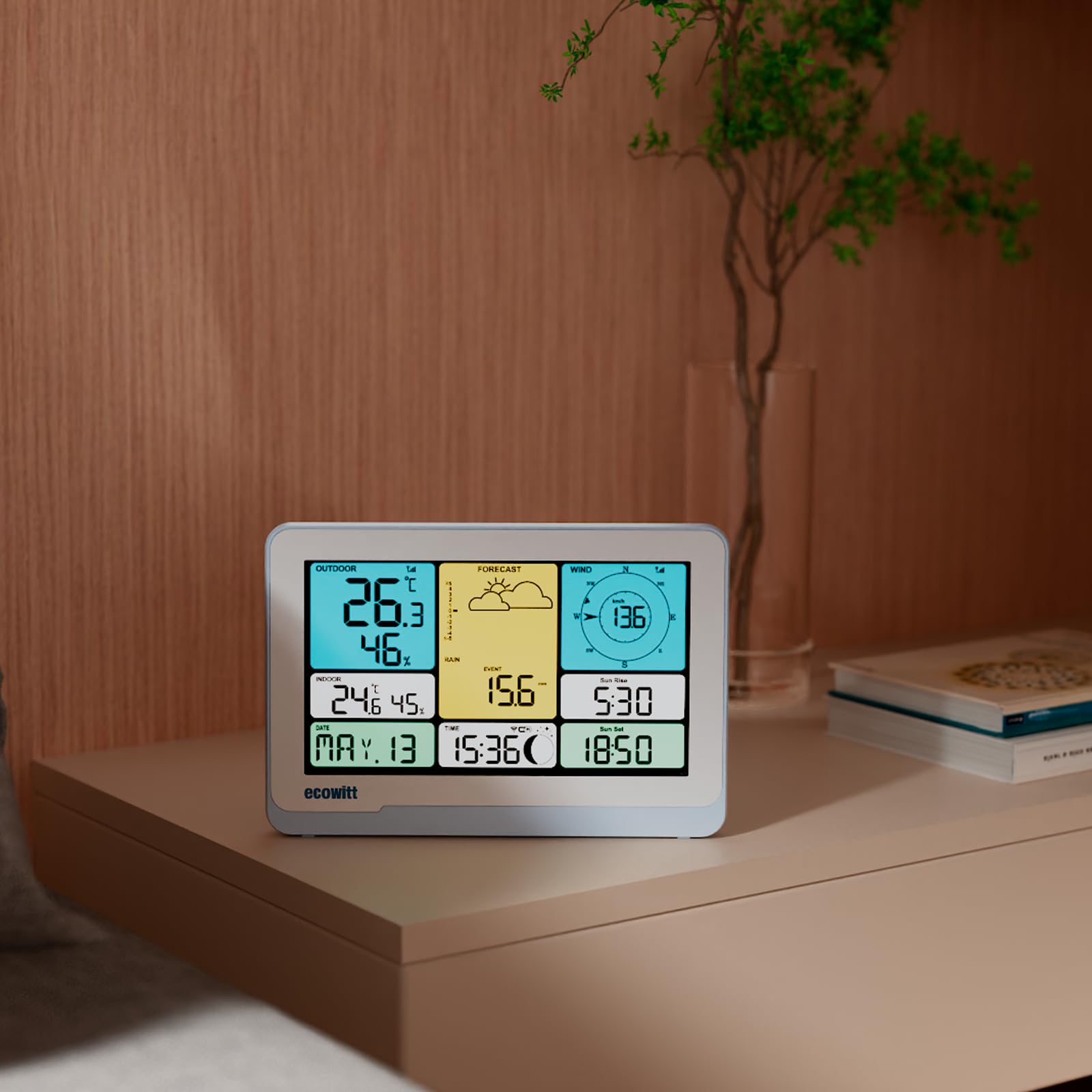 ECOWITT Console WS3820_C per stazione meteo, display LCD a colori domestico da 7,5 pollici, sensori interni 3 in 1 integrati, coppia con WS69/WS90/WS85, controllo intelligente del collegamento IoT