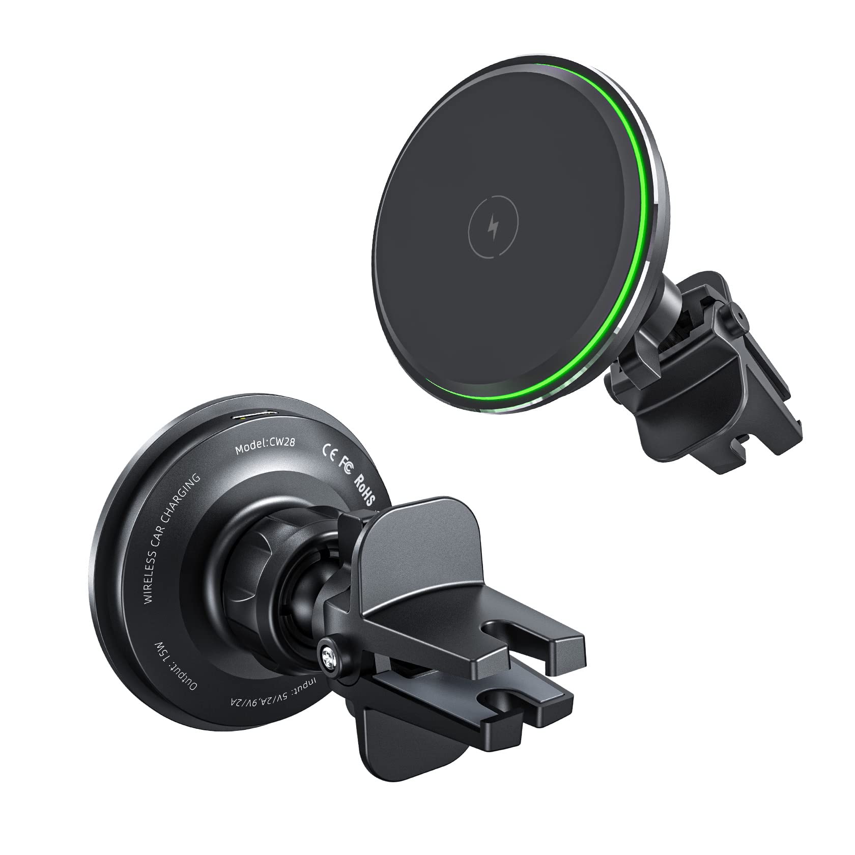 Tigratigro Caricabatterie Wireless Magnetico per Auto Qi 15W,Ricarica Veloce, Supporto Auto Mag-safe, Compatibile con Mag-Safe per iPhone 12/13/14/15 Serie
