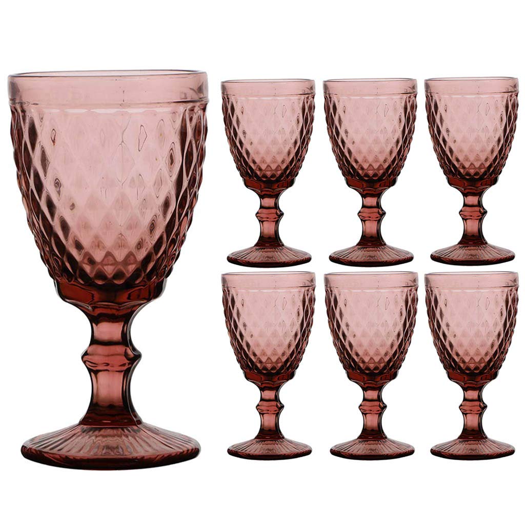 Dibor Set of 6 Wine Glasses Red Diamond Embossed Dishwasher Safe 270ml