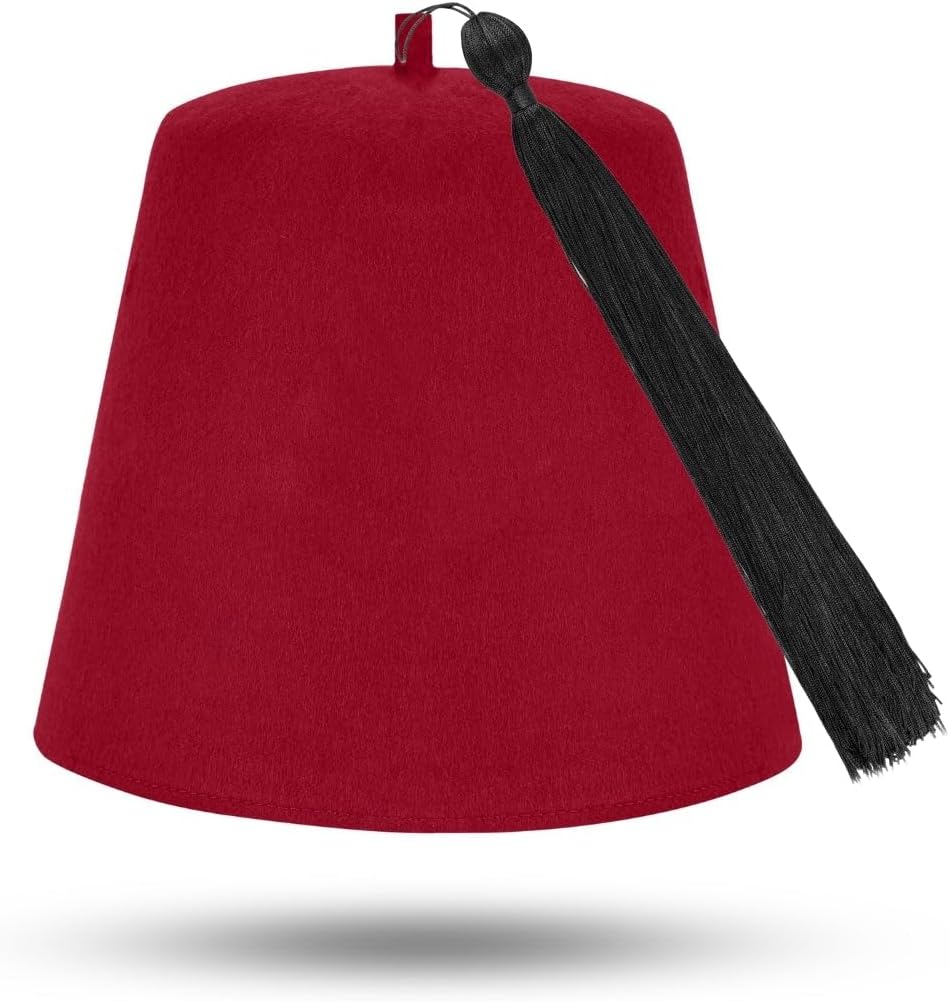 BRICKS MASONS Masonic Plain Fez Hat - Scarlet Wool with Various Tassel Colors