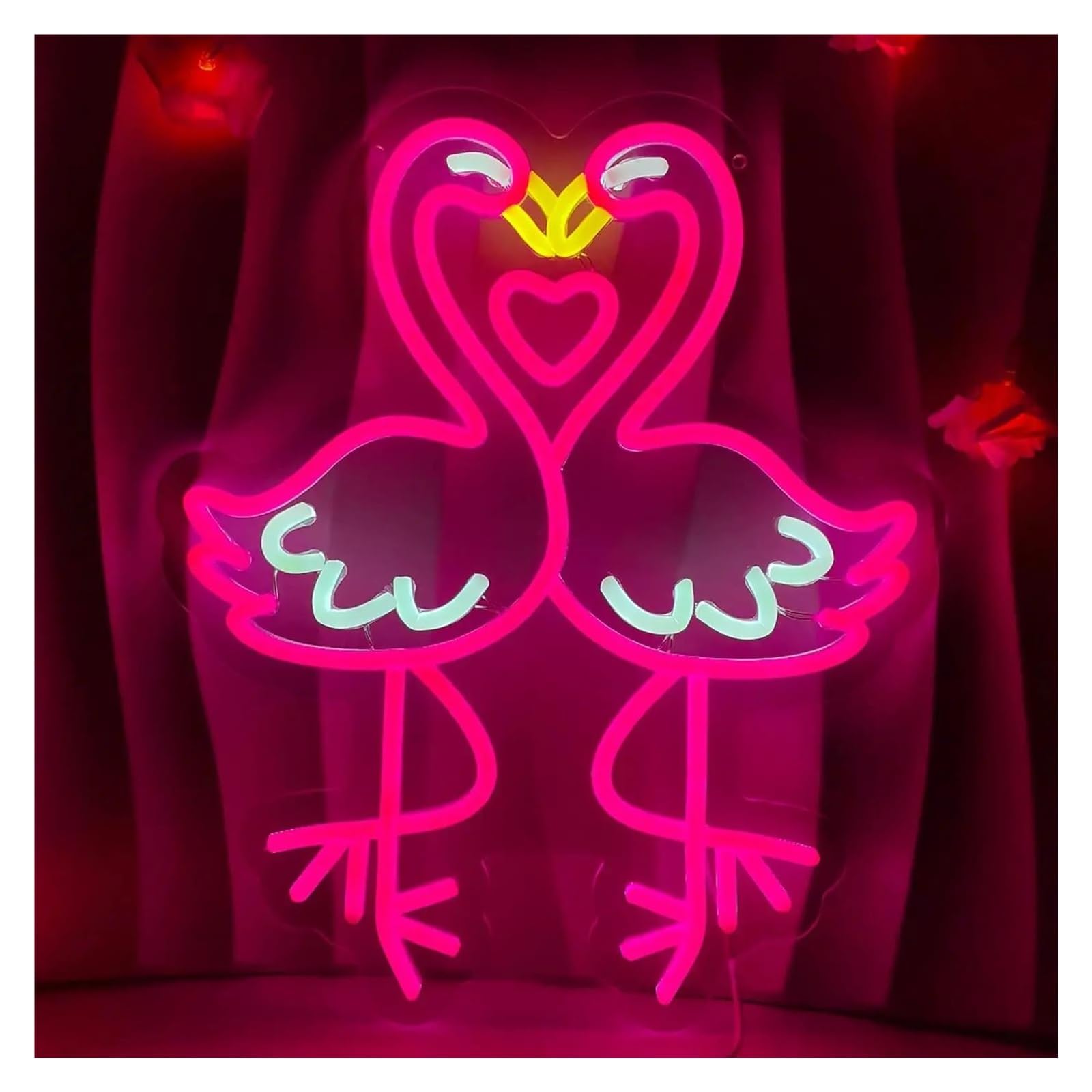 LEMST Signs Lamp Flamingo Neon Sign Love Neon Light Sign Wall Decor USB Dimmable for Bedroom Wedding Anniversary Wedding Party Decor 39x30cm