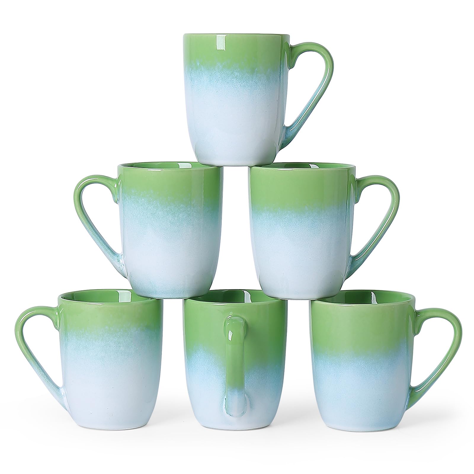 MONITO White-green 14 oz Coffee Mugs Set of 6