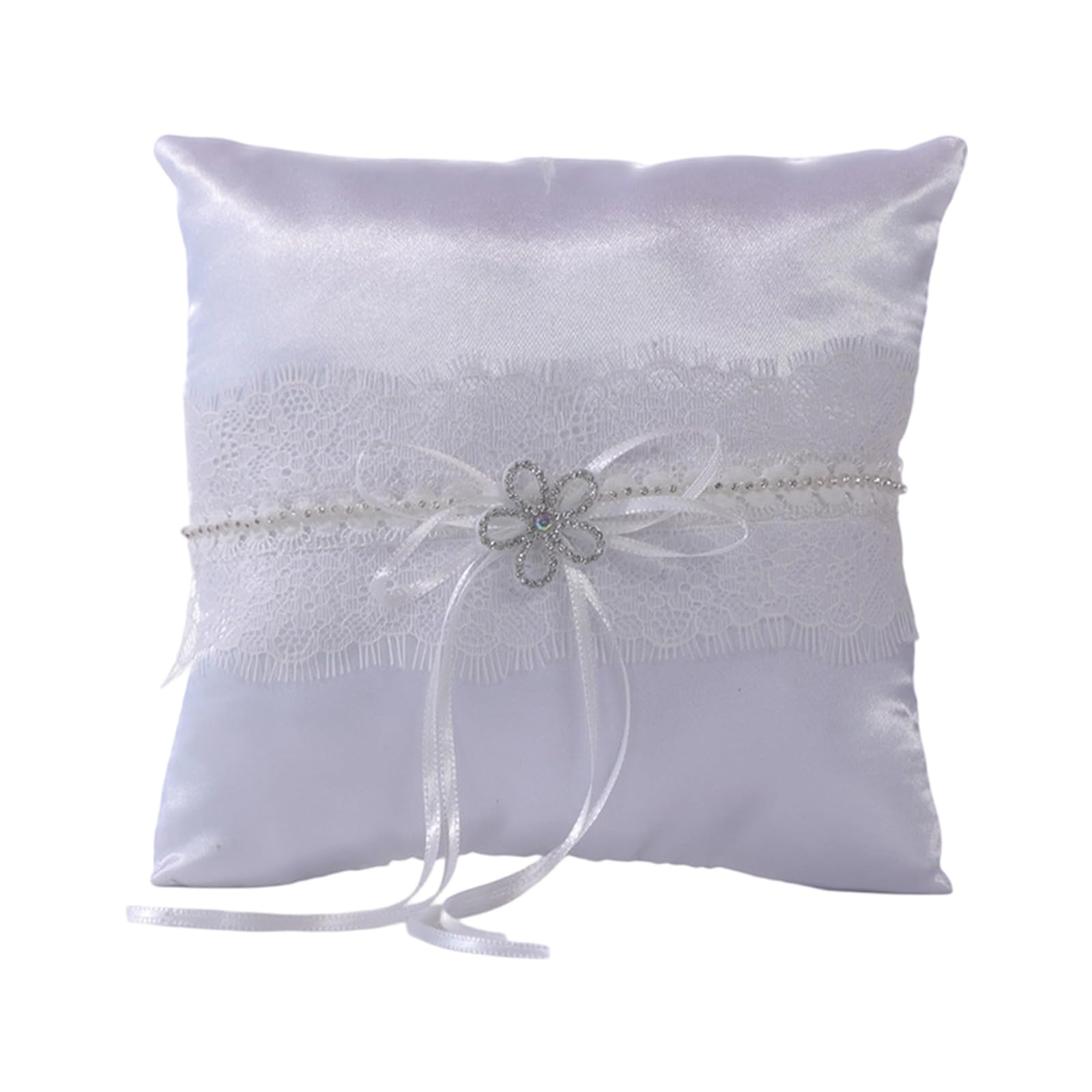 Elnwnnkc Wedding Rings Pillow with Satined and Pearls Decors Lace Rings Holder Cushion for Engagement Ceremonies Anniversary Wedding Ceremony