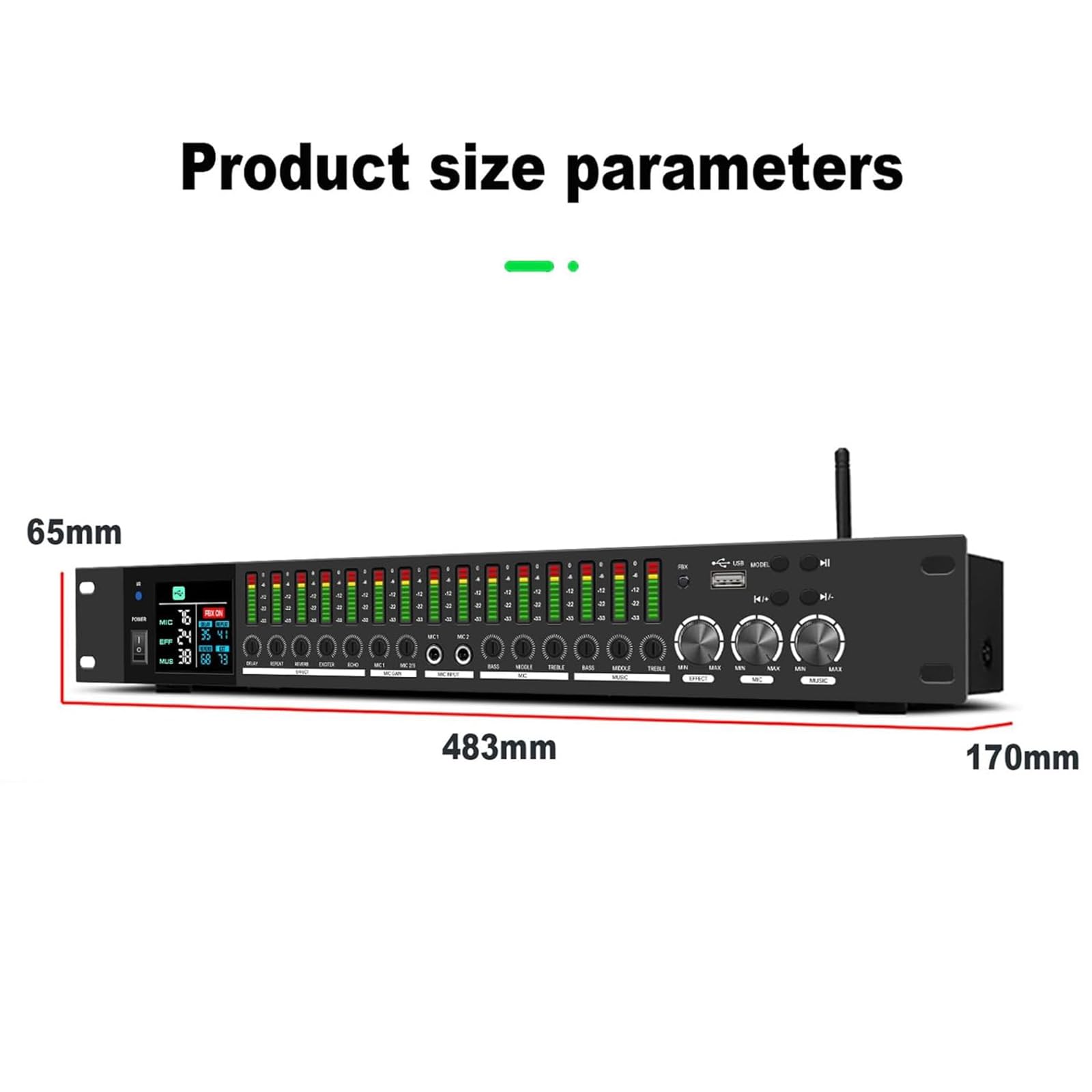 Processore Di Effetti Eco Audio Digitale Professionale, Equalizzatore Grafico Stereo, Processore Audio Anti-ululato Con Interfaccia Microfono, Anti-feedback Intelligente E Controllo Indipendente