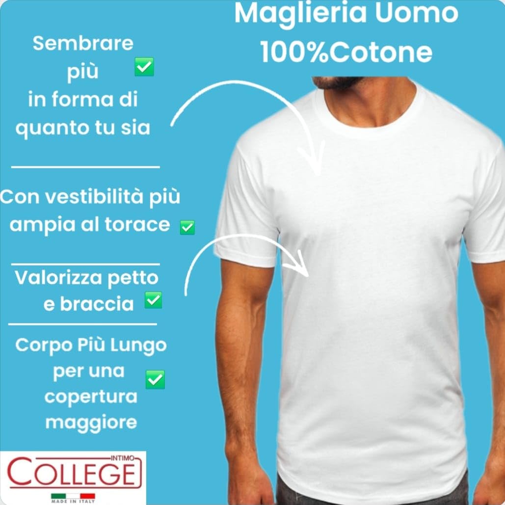 Intimo College 5/10 Maglietta Intima Uomo in Puro 100% Cotone Pettinato Premium Made in Italy di qualità Traspiranti Girocollo Direttamente dal Produttore al Consumatore
