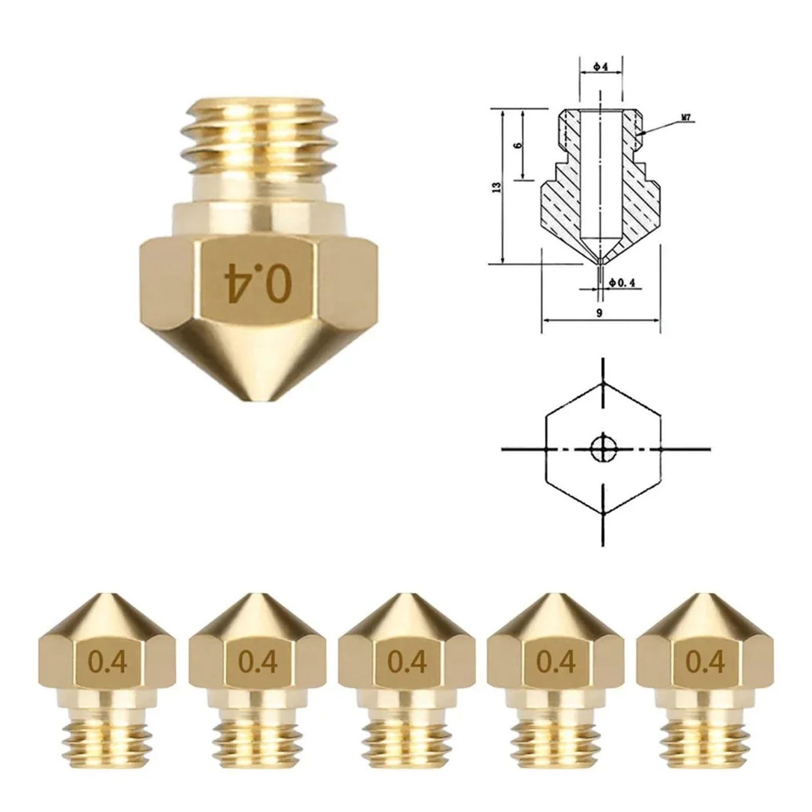Juego 10pcs Boquillas Latón MK10 M7 0.2-1.0mm para Hotend 3D Printer