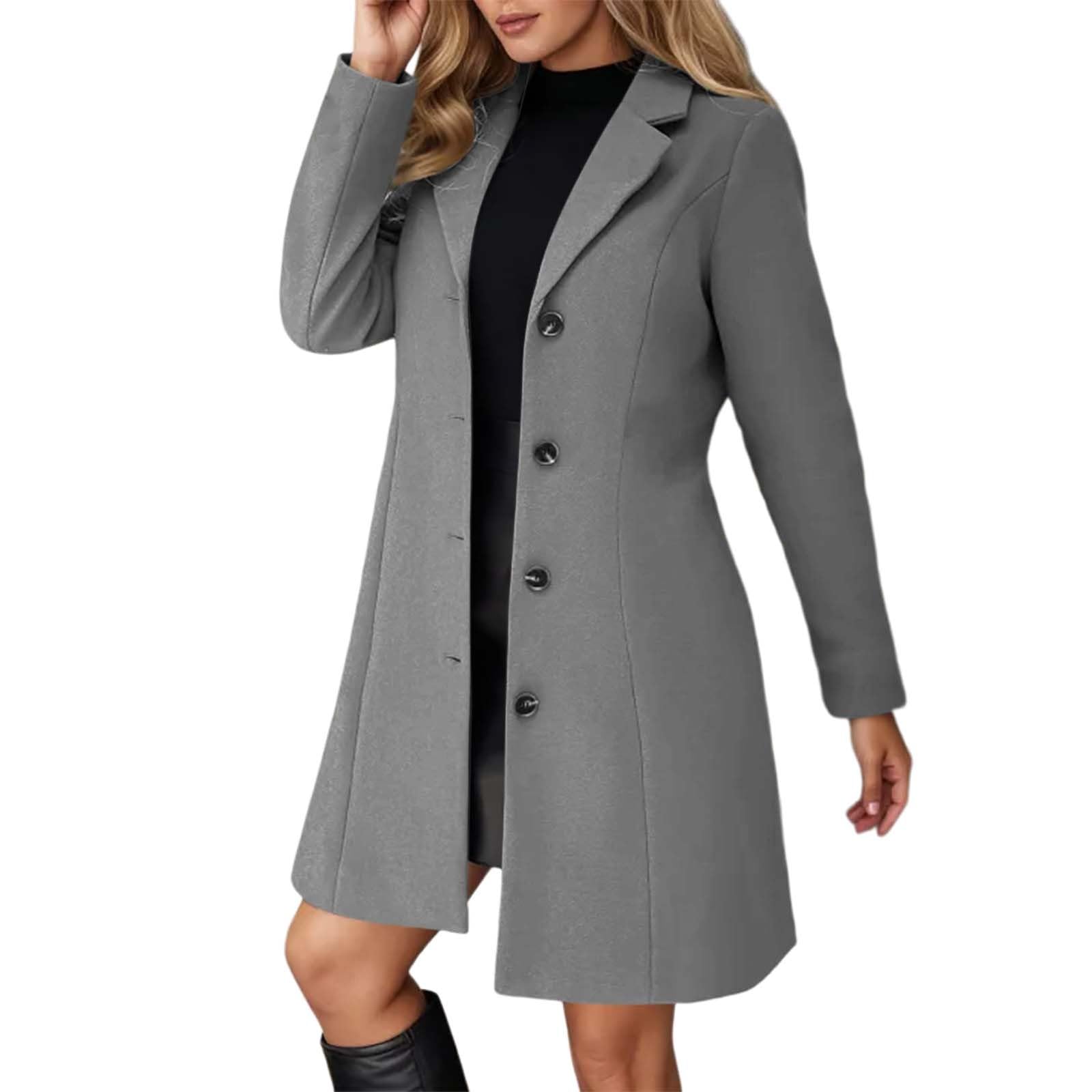 Pea Coats for Women Wool Blend Thicken Stand Collar Single Breasted Trench Coat Fashion A-Line Fall Winter Jackets