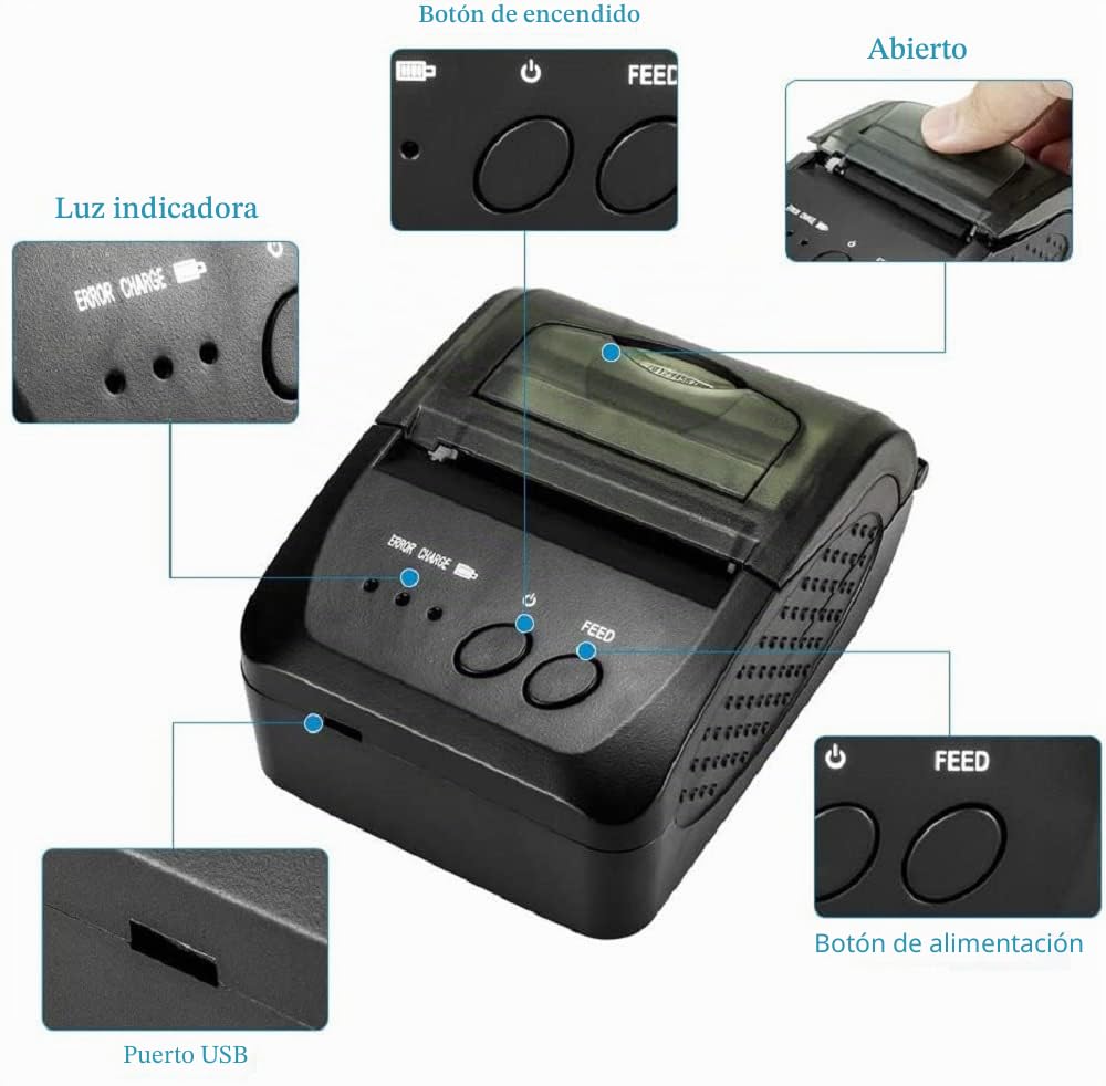 NETUM Impresora térmica inalámbrica Bluetooth de Recibos, portátil, 2 Pulgadas, 58 mm, Mini Impresora USB POS para Soporte de Ventas de restaurantes Android/iOS/PC/Windows/Linux