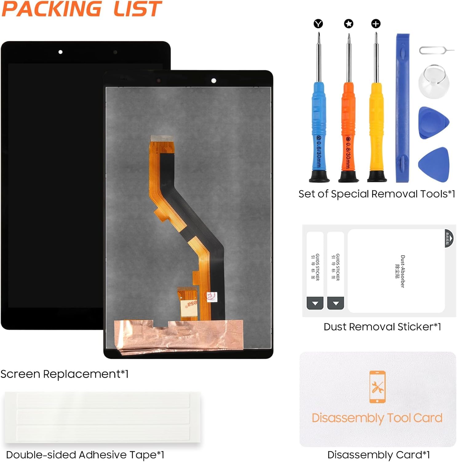 Display LCD per Samsung Tab A 8.0 2019 Schermo LCD per Galaxy Tab A 8.0 2019 SM-T295 SM-T290 8,7" Schermo di Ricambio Digitalizer Touch Screen Assembly con Strumenti, Nero