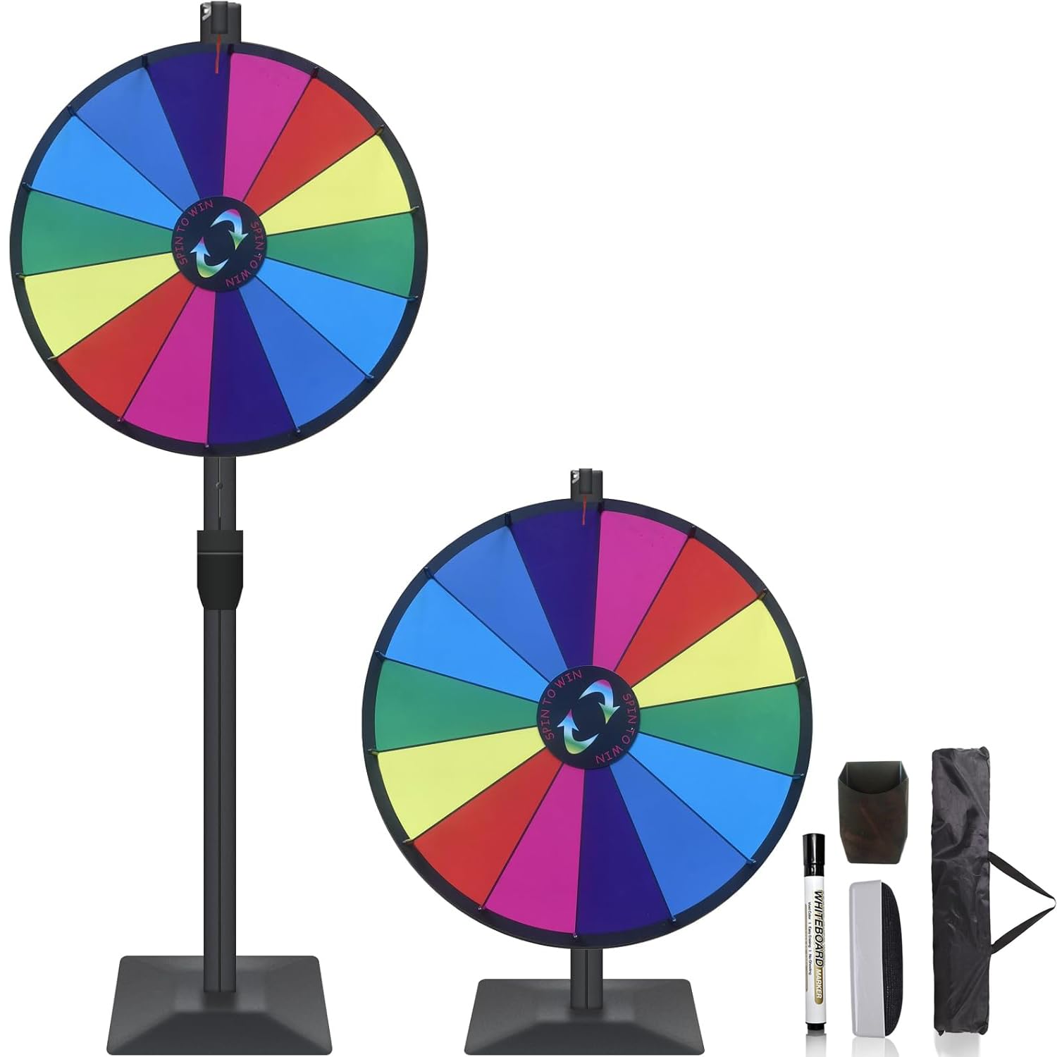 Hooomyai 24 Inch Spining Prize Wheel for Carnival, Heavy Duty 14 Slots Spin The Wheel Spinner Height Adjustable Floor Stand with Dry Erase & Marker