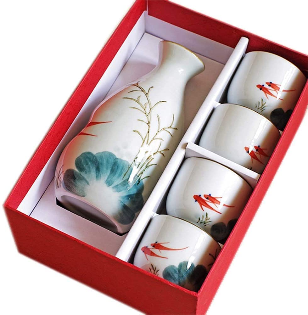 RWRAPS Sake-Set, Keramik, Sake-Set mit 5 Teilen, japanischer Stil, Retro-Porzellanhandwerk, ideal für japanische Sake-Geschenkboxen