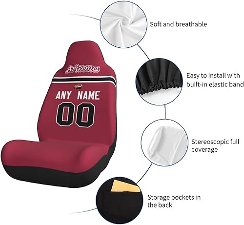 Miniatura 6 de Fundas de asiento de coche de fútbol personalizadas, accesorios personalizados para automóvil, regalos de Arizona con nombre y número, funda