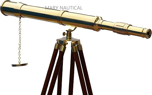 Miniatura 3 de Telescopio de pie náutico de latón dorado con trípode de madera Telescopio de vidrio espía de alta ampliación náutico para decoración del hogar