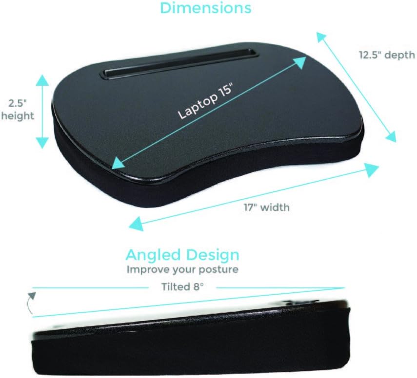 Sofia+Sam Mini Lap Desk with Memory Foam Cushion | Tablet Slot and Handle | Fits Laptops Up to 15" | Tablets Up to 9.6" | Black | Portable Travel Desk | Reading Writing and Coloring