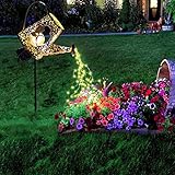Solar Gießkanne Lichter für Garten Solar Lichterkette für den Außenbereich, 1 Stück Gartendeko Blumenfee Figuren Wasserdicht Solarbetriebene Gartendeko Elfe Metall LED Pfahlpfad Deko für Weihnachten