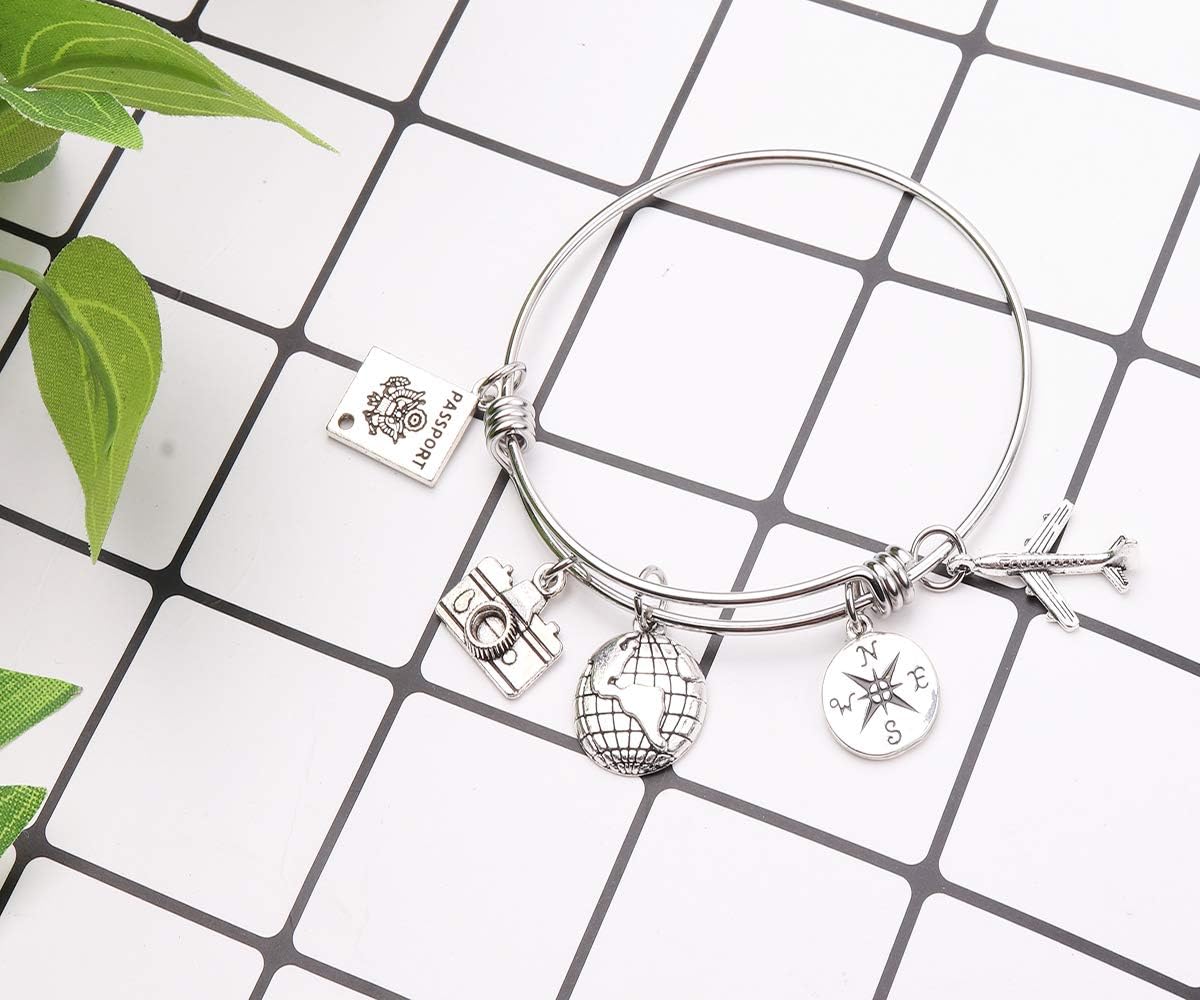 Travel Bangle Passport Bangle Bracelet Stainless Steel Expandable Wire Bangle Charm DIY Jewelry for Traveler …