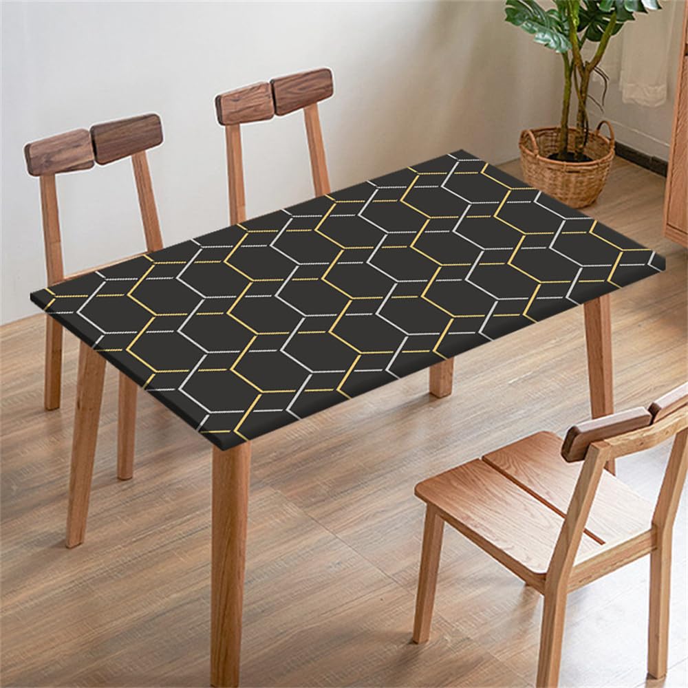 FANSU Tablecloth Picnic Covers Tablecloth Elastic Fitted Table Cloth Waterproof Stain-Resistant Marble Geometry Tablecloths Rectangle Square for Outdoor Camping Indoor Party (80x80cm,Black)