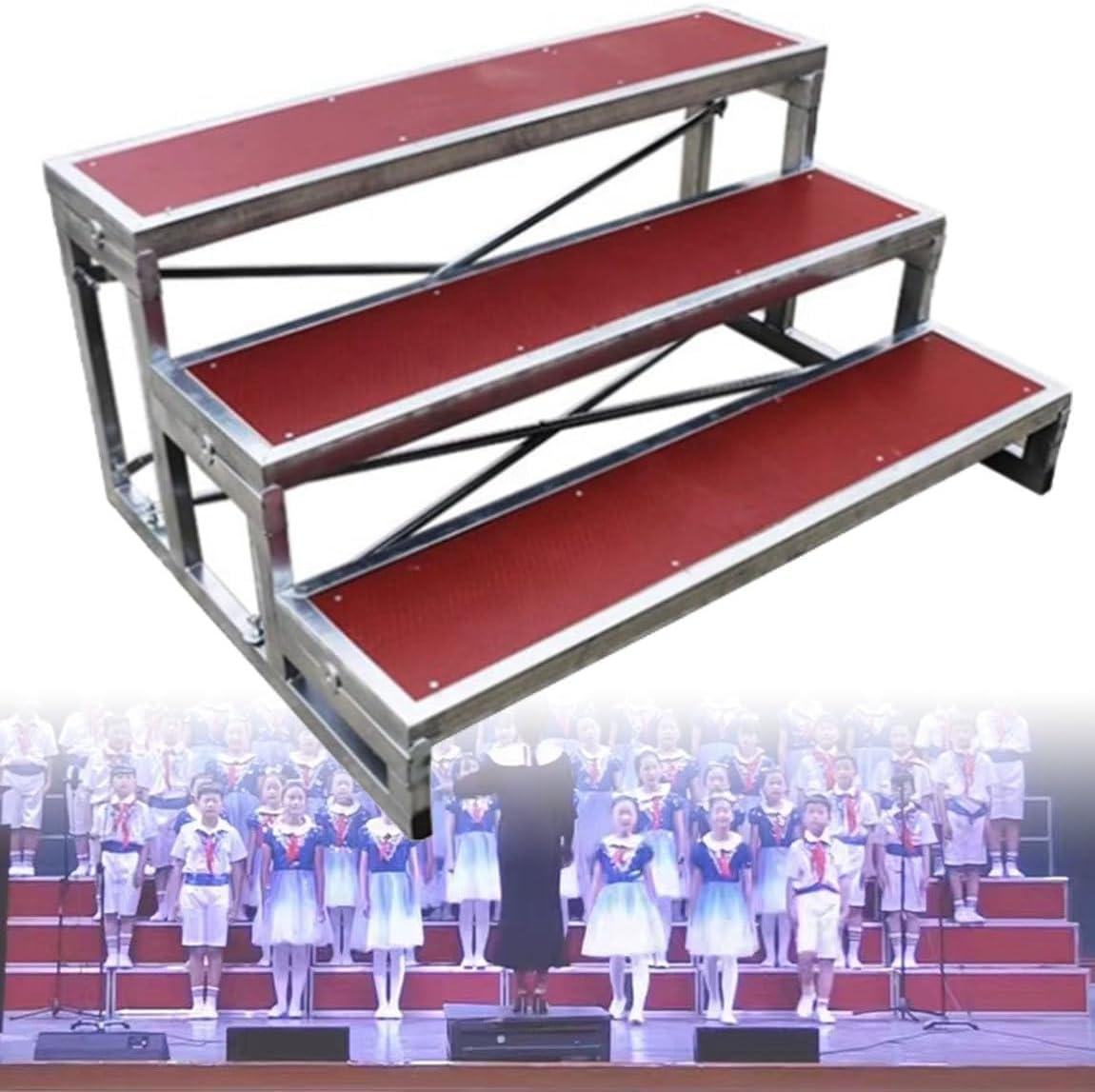 Folding Choral Stairs Stage Riser Platform Based Metal Anti-Slip Portable Multi-Level Home Theater Seating,Non-Slip Commercial Choral Stair Treads for Choir Risers - Safe & Durable Steps for