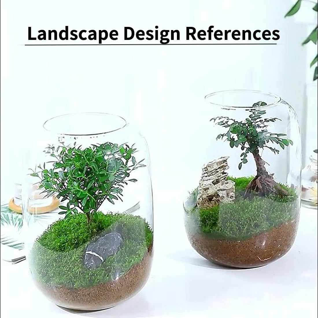 Glass Plant Terrarium with LED Light Plants Containers Office Home Ornamental Plant Glass Container Indoor Flower Pot Micro-Landscape with Grow Light Set Moss Vase Planter Terrariums(Clear)