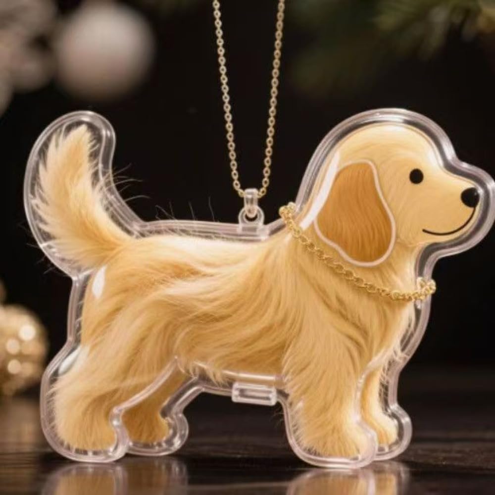 Dog Hair Collector Keychain, Waterproof Pet Charm Memorial Storage Box, Transparent Grooming Pet Hair Keychain(Golden Retriever1)